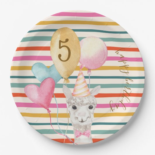 Party Landtiere Geburtstag Llama Streifen Pappteller (Vorderseite)