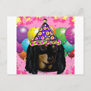 Party Langhaar Schwarz Doxie Postkarte
