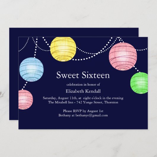Party Lantern Sweet 16 Einladung (Vorne/Hinten)