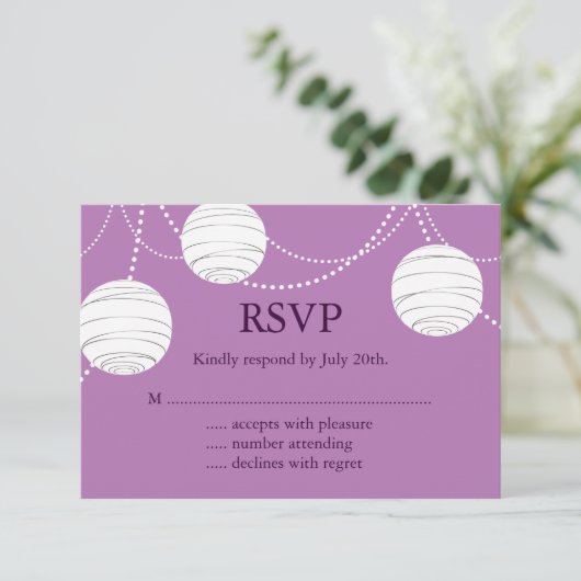 Party Lanterns auf Lila UAWG RSVP Karte (Stehend Vorderseite)