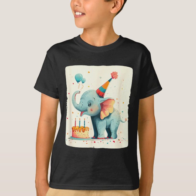 Party Large With This Happy Birthday Elephant Grap T-Shirt (Vorderseite)