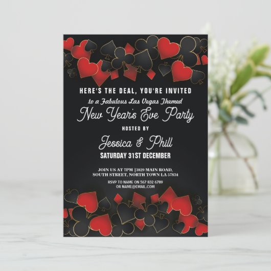 Party Las Vegas Casino Glitzer Einladung (Stehend Vorderseite)