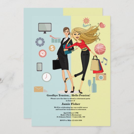 Party Lebenswandel weibliche Altersversorgung Einladung (Vorne/Hinten)