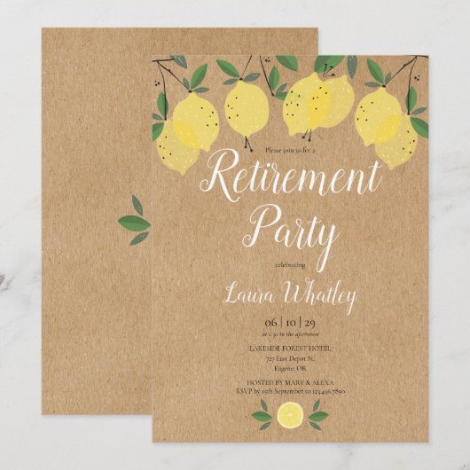 Party Lemons Rustic Kraft Einladung (Vorne/Hinten)