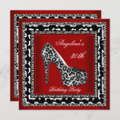 Party Leopard Wild Schwarz-weiß Red zum 30. Geburt Einladung (Vorne/Hinten)