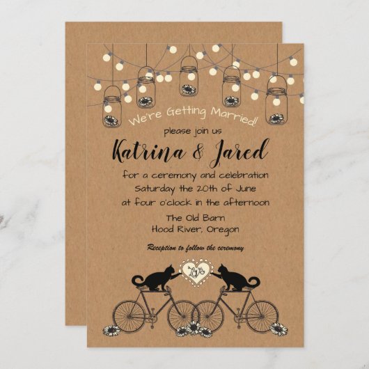 Party-Leuchten, Katzen, Fahrräder und Daisis Einla Einladung (Vorne/Hinten)