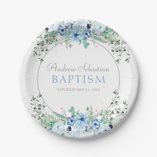 Party liefert Tellerware Taufe Baby Boy Pappteller (Vorderseite)