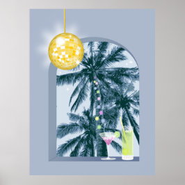 Party Lights Cocktails Diskothek Ball Palms on Blu Poster