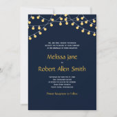 Party Lights Hochzeitseinladung auf dem Navy-Backg Einladung (Vorderseite)