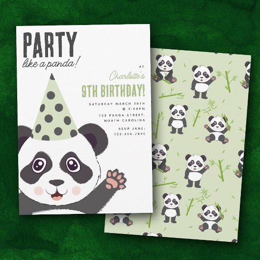 Party Like a Panda Kids Cute Birthday Party Einladung