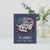 "Party like It’s 1776" Patriotische Einladung Postkarte (Stehend Vorderseite)