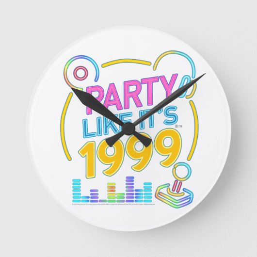 Party Like It’s 1999®™ – Neon Soundtrack Runde Wanduhr (Vorderseite)
