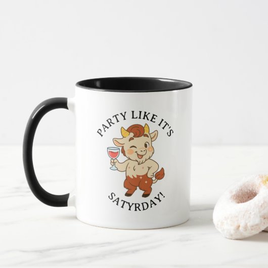 Party Like It's Satyrday Niedlich Wine Satyr Mytho Tasse (Mit Donut)