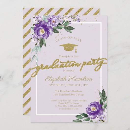 Party Lila Blüte Einladung (Vorne/Hinten)