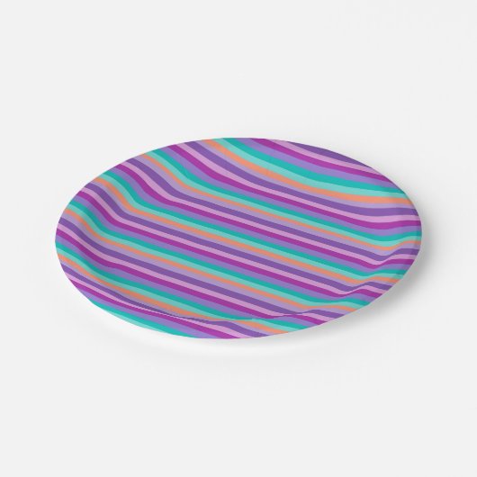 Party Lila Streifen Papiere Teller 7 in (Schrägansicht)