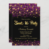 Party lila und Gold 16 . Geburtstag Einladung (Vorne/Hinten)