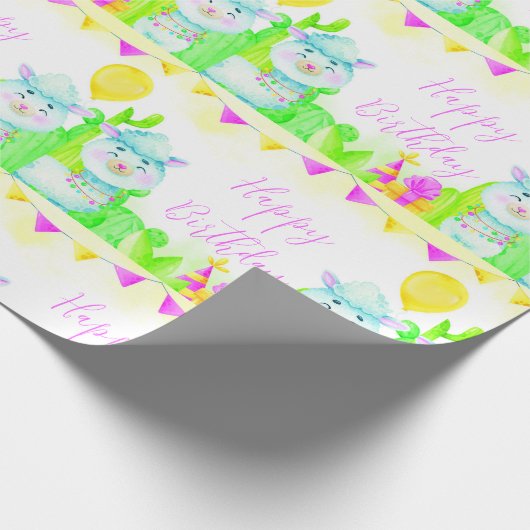 Party Llama Happy Geburtstag Geschenkpapier (Ecke)