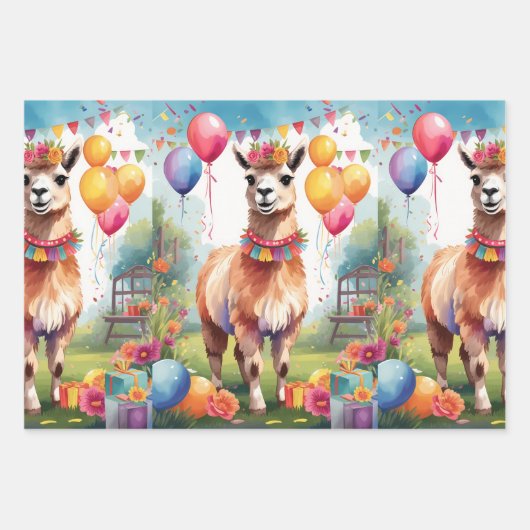 Party: Llamas v1 | Geschenkpapier Set (Vorderseite 3)