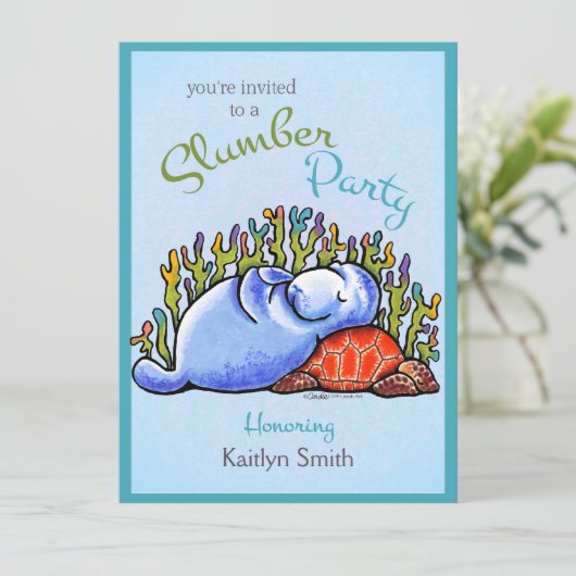 Party-Manatee-Turtle-Off-Leash-Art™ Einladung (Stehend Vorderseite)