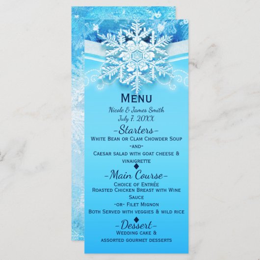 Party Menu "Frost Ice Winter Wonderland Snowflake" Menükarte (Vorne/Hinten)