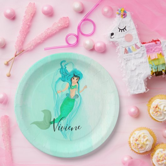 Party Mermaid Green Mermaid Schwanz Girly Pappteller (Party)