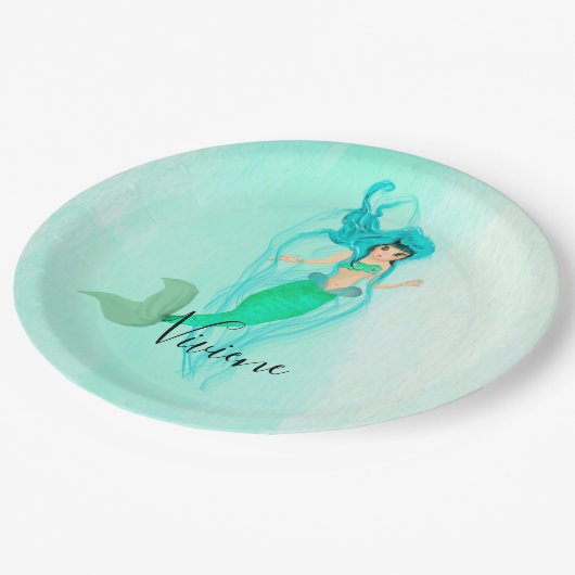 Party Mermaid Green Mermaid Schwanz Girly Pappteller (Schrägansicht)