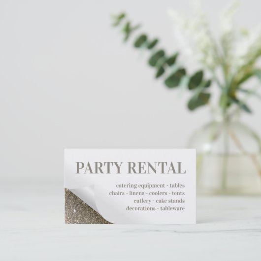 Party Mietmaterial Decke Glitzer Ecke geklappt Visitenkarte (Stehend Vorderseite)