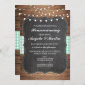 Party Mint Karo Holz Zuhause GRILLEN Einladung (Vorne/Hinten)