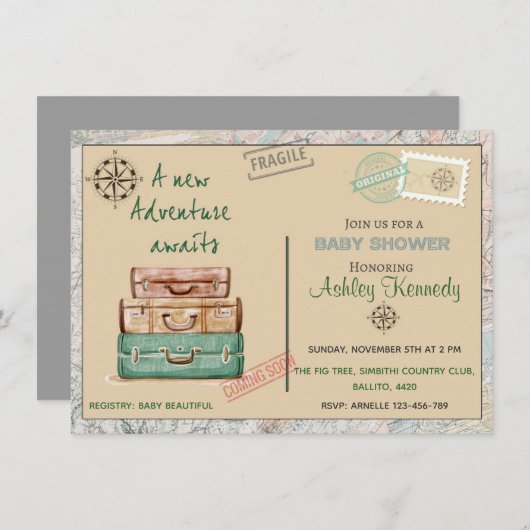 Party mit Baby-Dusche, Einladung 4 x 6 (Vorne/Hinten)