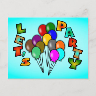 Party mit Ballon-Bouquets, mehrfarbig Einladungspostkarte