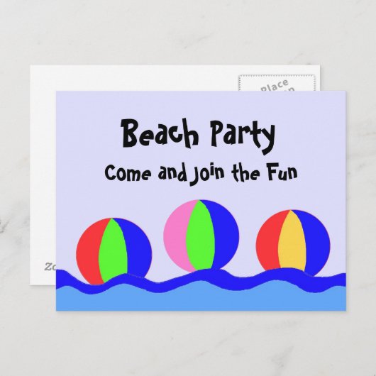 Party mit Beach Balls Einladungspostkarte (Vorne/Hinten)