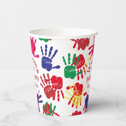 Party mit farbigen Handdrucken für Kinder Pappbecher (Links)