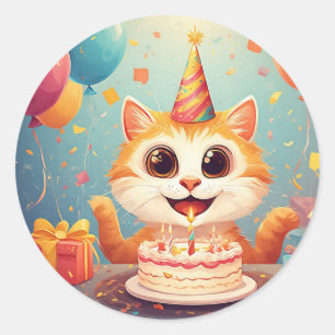 Party mit Kuchen und Balloons Runder Aufkleber