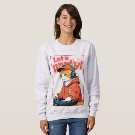 Party mit orangefarbener Katze lasse Sweatshirt (Vorne ganz)