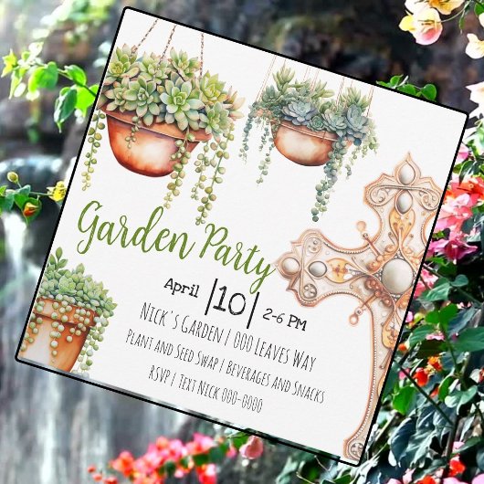 Party mit Sukkulenten und Gartendekoration Einladung
