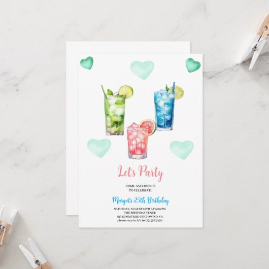 Party mit tropischen Cocktails im Sommer Einladung (Vorderseite/Rückseite Beispiel)