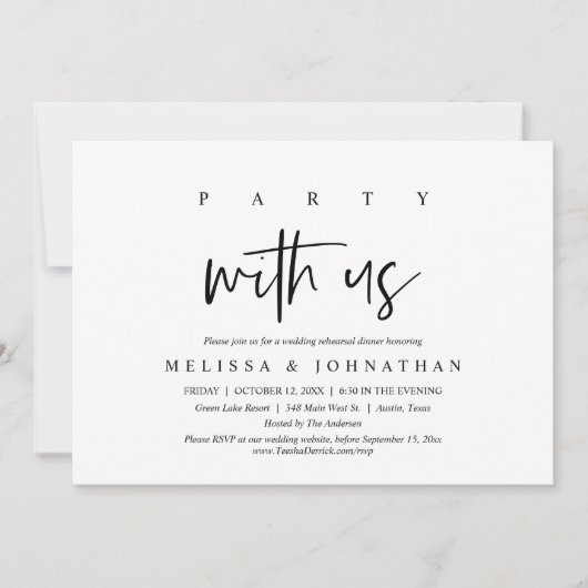Party mit uns, Hochzeit Probe Abendessen Einladung (Vorderseite)