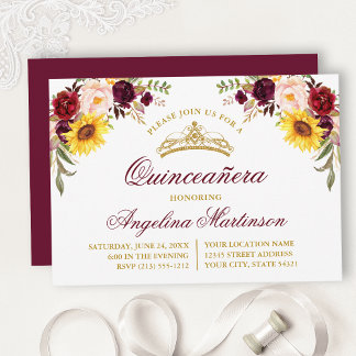 Party "Mixed Floral Burgundy Quinceanera" Einladung
