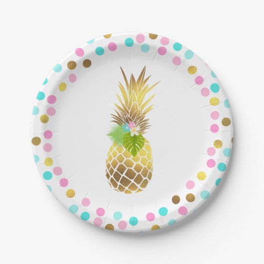 Party mögen eine Ananas-Papierplatte 7" rosa Gold Pappteller (Vorderseite)