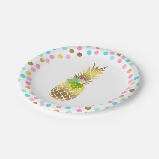 Party mögen eine Ananas-Papierplatte 7" rosa Gold Pappteller (Schrägansicht)