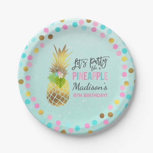 Party mögen eine Ananas-Papierplatte 7" rosa Gold Pappteller (Vorderseite)
