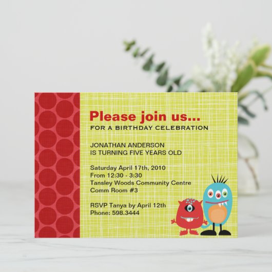 Party Monster | Jungen zum Geburtstag Einladung (Stehend Vorderseite)