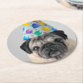 Party Mops Runder Pappuntersetzer (Angewinkelt)
