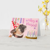 Party-Mops und Geburtstags-Kuchen Karte (Gelbe Blume)