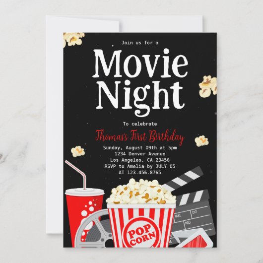 Party | Movie Night Birthday Einladung (Vorderseite)