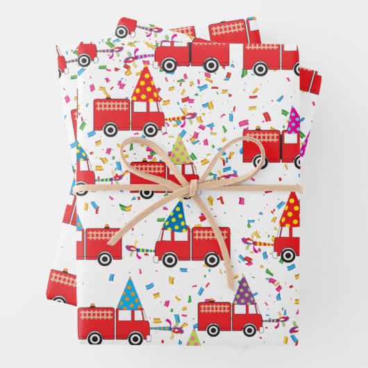 Party-Muster für rote LKW Geschenkpapier Set (Beispiel)