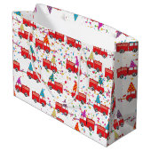 Party-Muster für rote LKW Große Geschenktüte (Rückseite Schrägansicht)