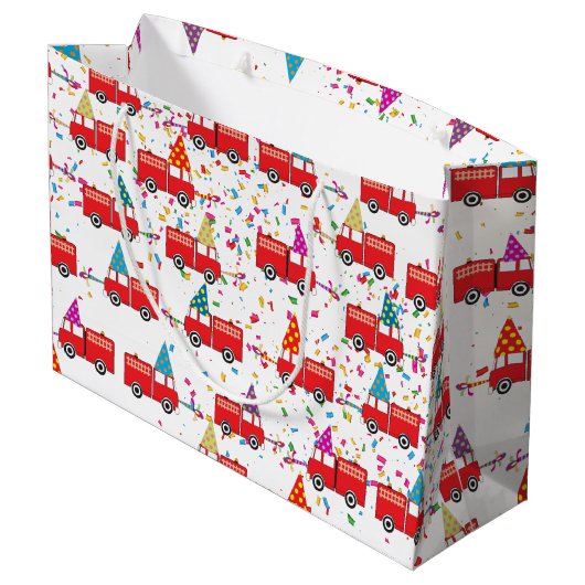 Party-Muster für rote LKW Große Geschenktüte (Rückseite Schrägansicht)