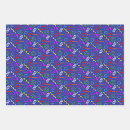 Party-Muster-Kindergeburtstag der 1990er Jahre Geschenkpapier Set