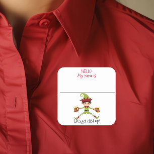 Party-Name-Tag Lustiger Weihnachtself Quadratischer Aufkleber